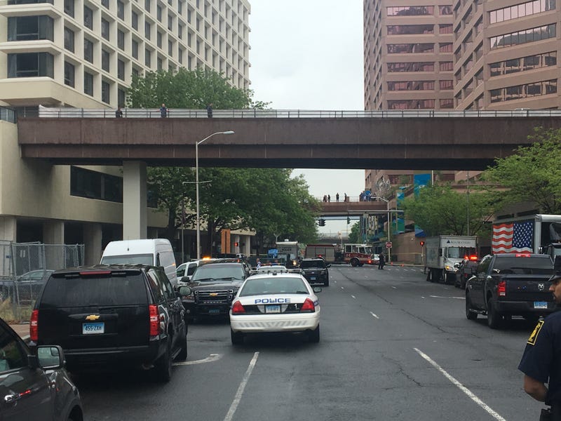 The scene outside the Hartford apartment building where Officer Jill Kidik was stabbed