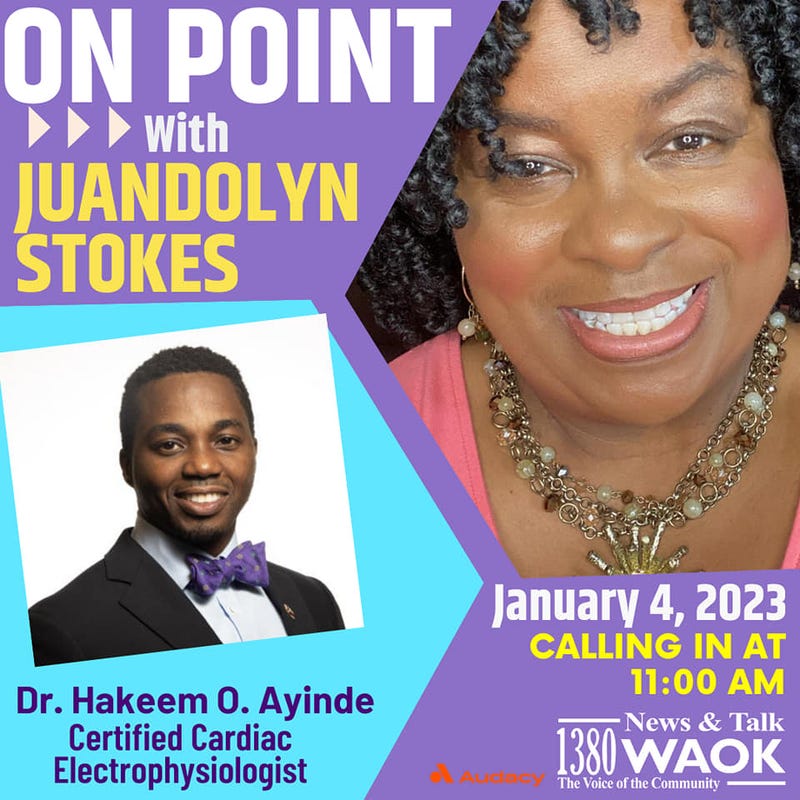Certified Cardiac Electrophysiologist Dr. Hakeem O. Ayinde with Juandolyn Stokes