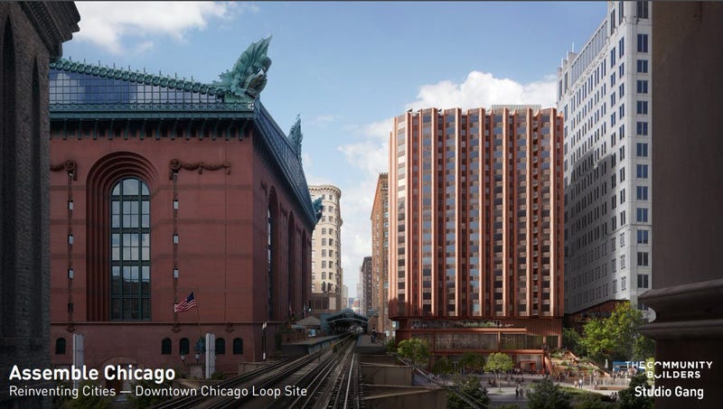 The $102 million, 20-story structure planned by The Community Builders for city-owned property at Van Buren Street and Plymouth Court was selected through a Department of Planning and Development Request for Proposals, issued last year through the international C40 Reinventing Cities competition.