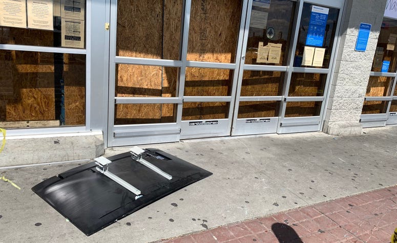 A flat-screen television was left outside of a Walmart on Aramingo Avenue that had been looted. A second flat-screen was left in the parking lot.