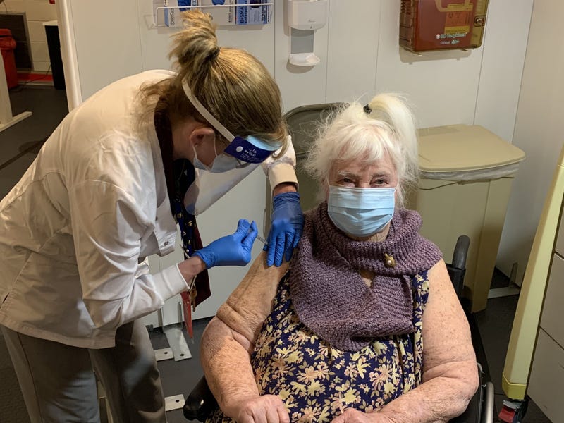 World War II Veteran Margaret Klessens, aged 96, is the first VA patient nationwide to receive the COVID-19 vaccine, at VA Bedford Healthcare System, Dec. 14, 2020, 12:07 p.m.