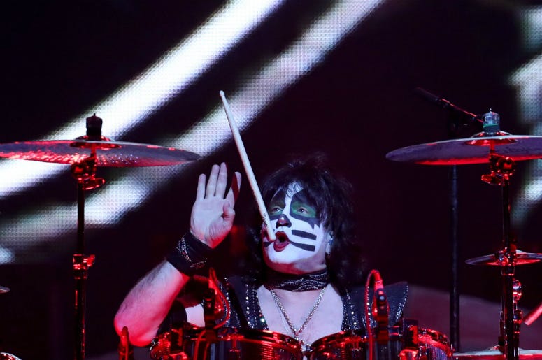 Eric Singer of KISS entertains the crowd at the KFC Yum Center