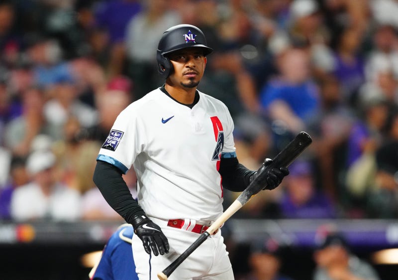 Jul 13, 2021; Denver, Colorado, USA; National League third baseman Eduardo Escobar of the Arizona Diamondbacks (6) singles against the American League during the eighth inning of the 2021 MLB All Star Game at Coors Field. Mandatory Credit: Mark J. Rebilas-USA TODAY Sports
