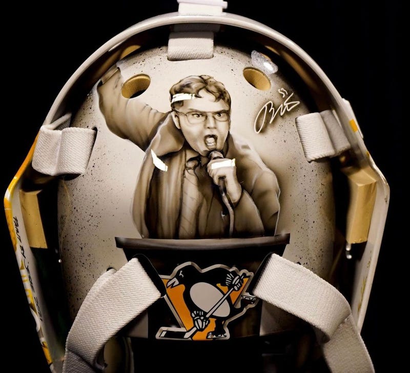 Penguins goaltender Casey DeSmith challenges Teddy Blueger to design goalie  mask