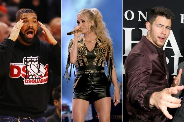 Drake, Carrie Underwood, Nick Jonas