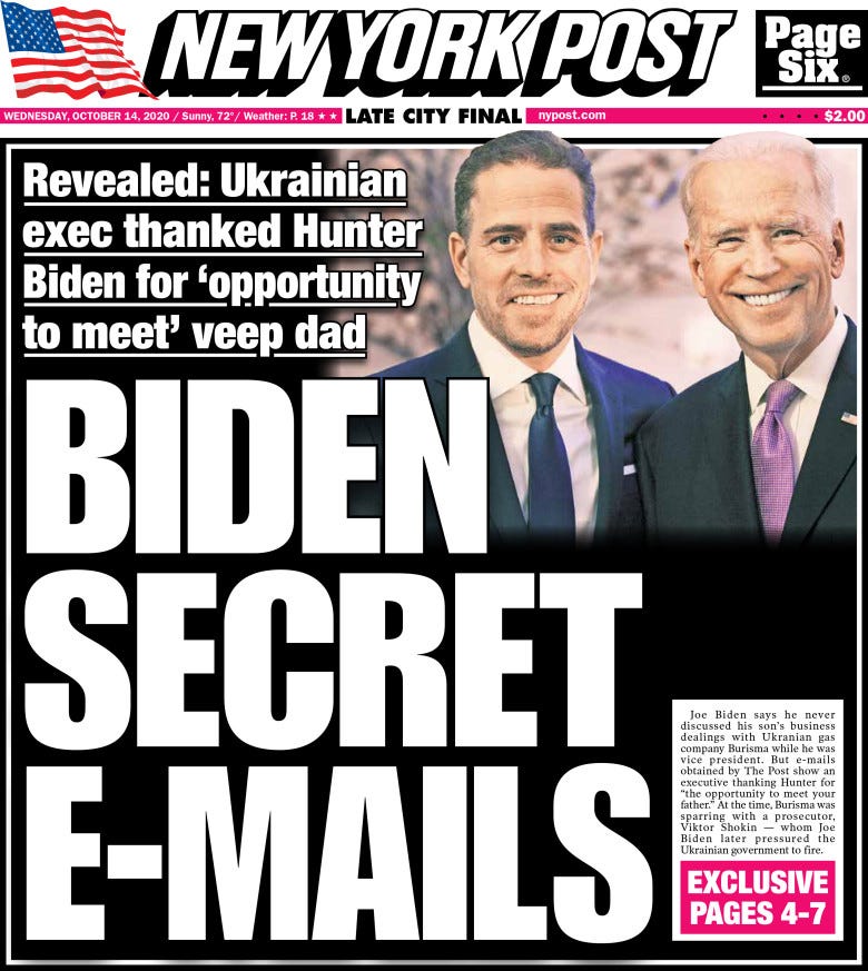 Hunter Biden New York Post cover