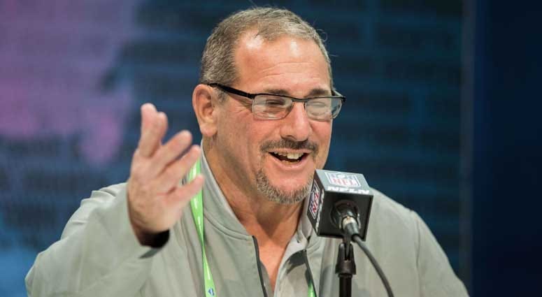 Giants general manager Dave Gettleman speaks to the media during the NFL combine at the Indianapolis Convention Center in Indianapolis.