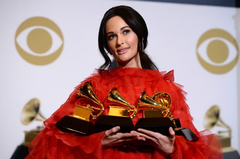Kacey Musgraves, winner of Album of the Year, Best Country Album, Best Country Song, and Best Country Solo Performance