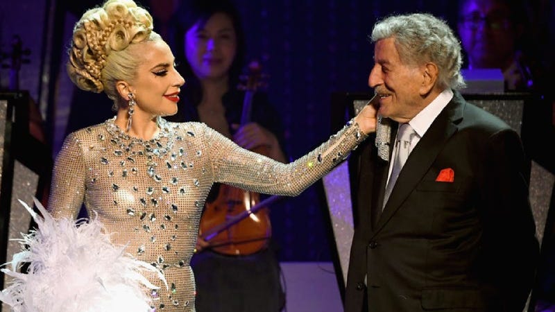 Lady Gaga (L) performs with Tony Bennett during her 'JAZZ & PIANO' residency at Park Theater at Park MGM on January 20, 2019 in Las Vegas, Nevada.