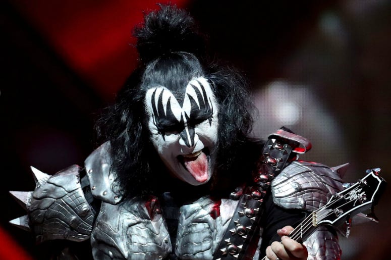 Gene Simmons of KISS entertains the crowd at the KFC Yum Center