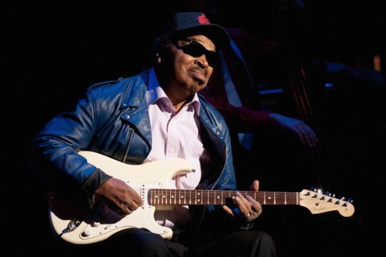 Matt 'Guitar' Murphy performs during the official Blues Brothers Revue at the Rialto Theater on March 5, 2012 in Joliet, Illinois. 