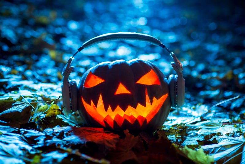 Halloween pumpkin with headphones