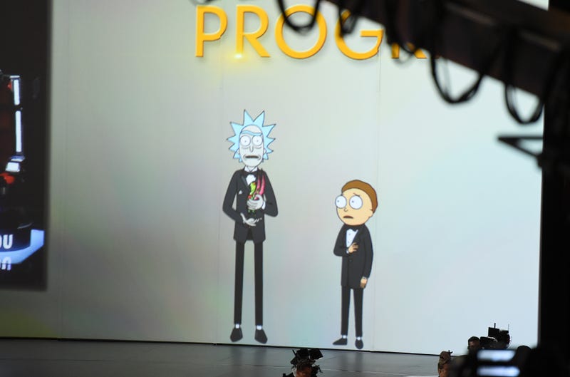 LOS ANGELES, CA - SEPTEMBER 17: Rick and Morty present onstage during the 70th Emmy Awards at Microsoft Theater on September 17, 2018 in Los Angeles, California.