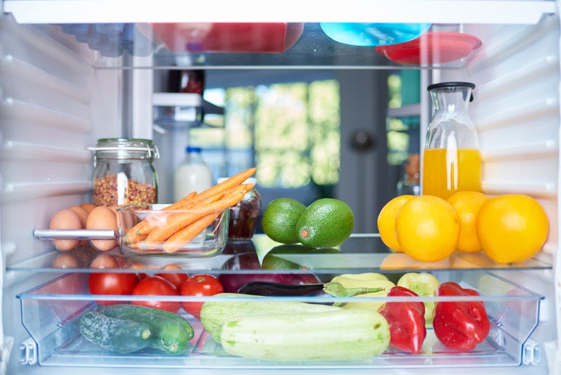 A fridge full of glass containers