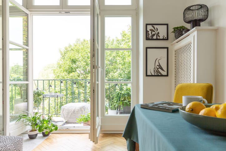 A room with large open doors