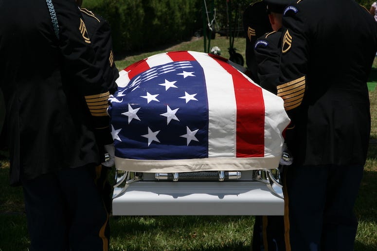 Coffin at military funeral