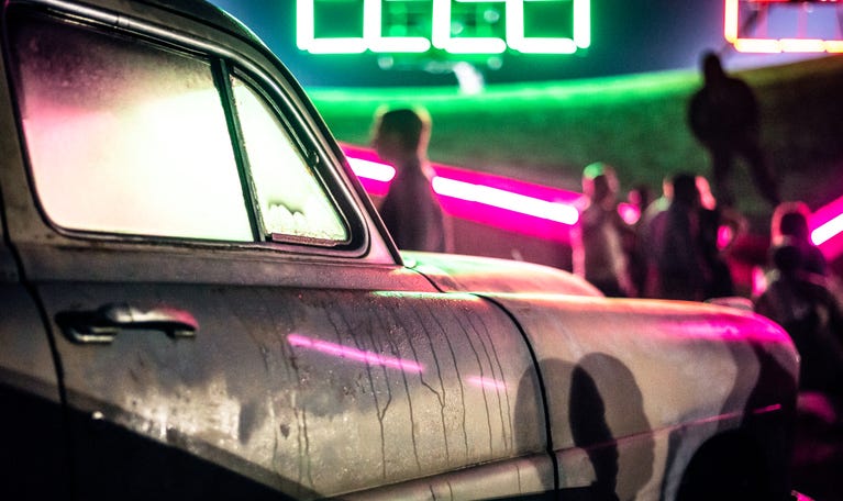 Drive in movie theatre scene