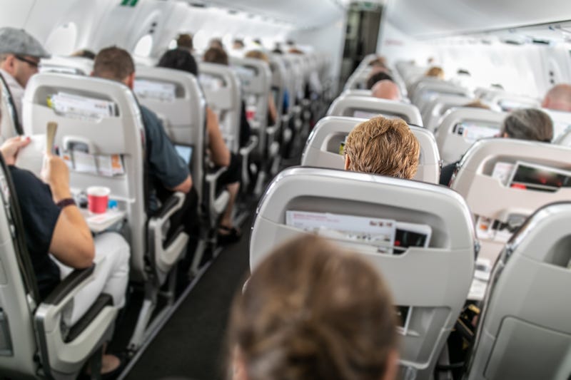 Airplane cabin stock photo.