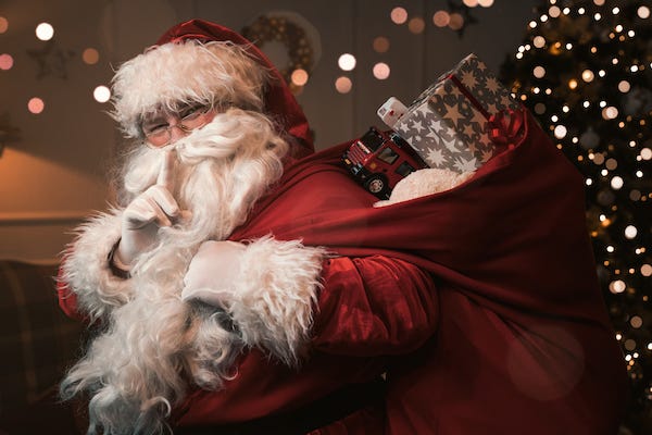Santa holding finger to his lips