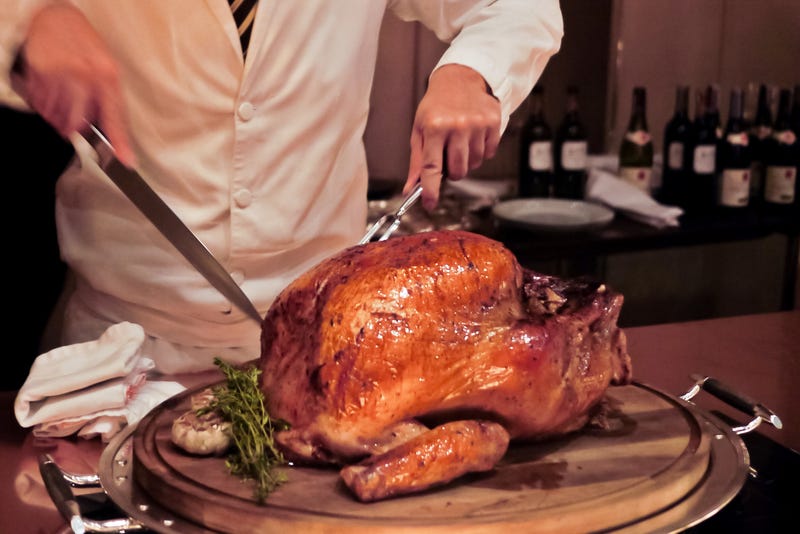 Chef carving Thanksgiving turkey