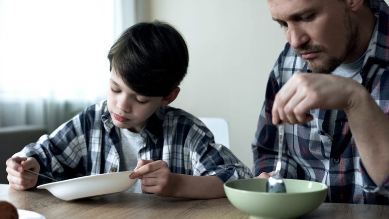 hungry man and child