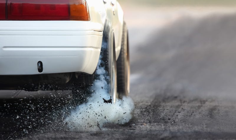 Car burning rubber
