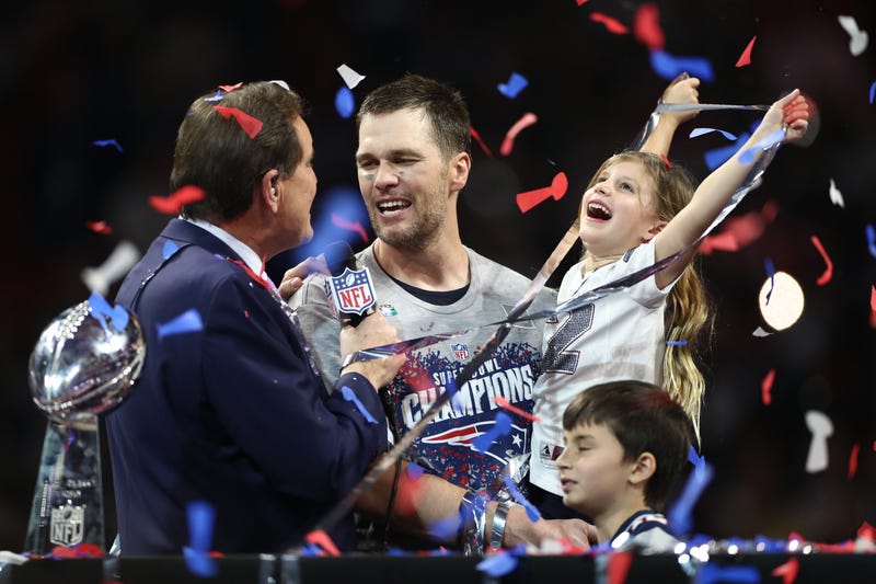 tom brady celebrity super bowl liii victory with kids