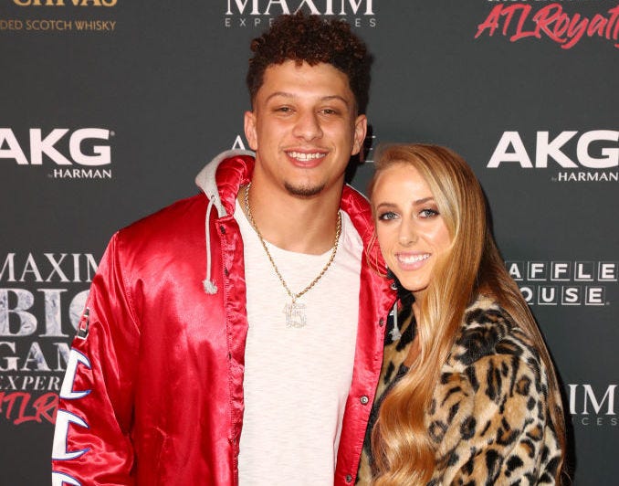 Patrick Mahomes II (L) and Brittany Matthews attend The Maxim Big Game Experience at The Fairmont on February 02, 2019 in Atlanta, Georgia