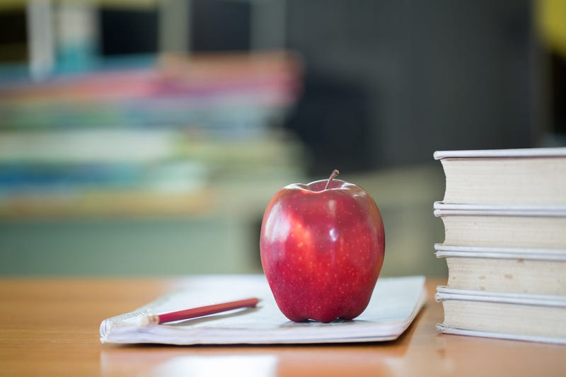 Apple on a teacher's desk