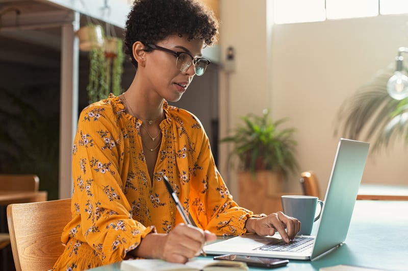 woman working on a computer
