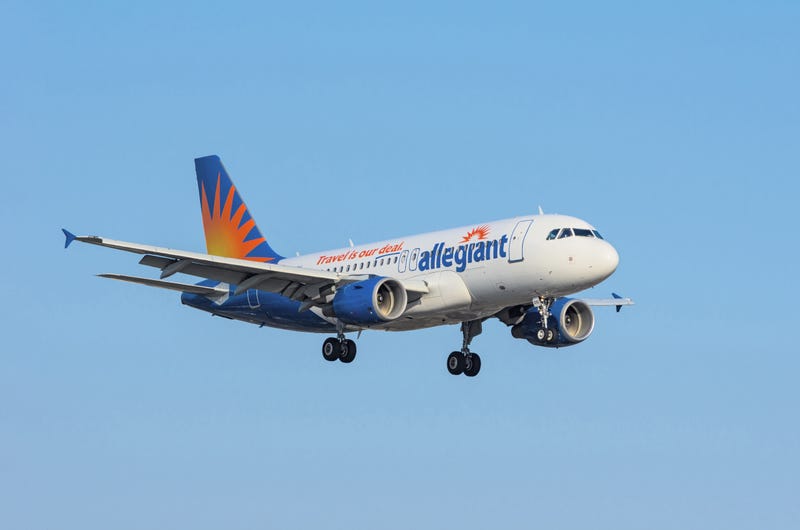 An Allegiant Airlines Airbus approaches the Los Angeles International Airport, LAX, for landing.