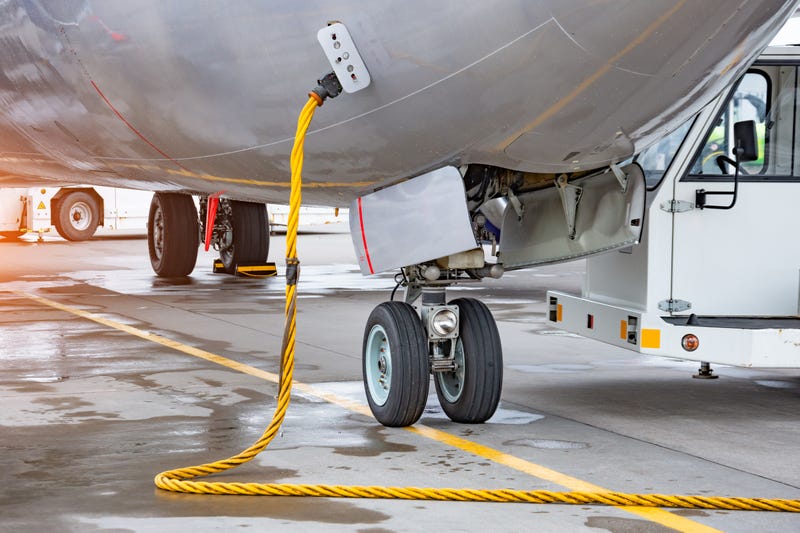 View of the front rack of the chassis, connected to the aircraft after the arrival at the airport of destination