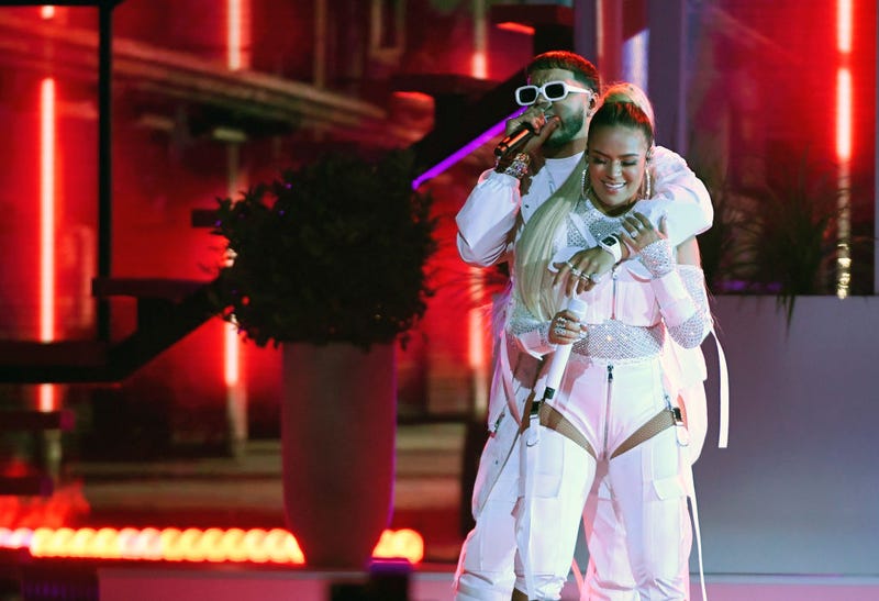 Anuel AA (L) and Karol G perform during the 2019 Billboard Latin Music Awards at the Mandalay Bay Events Center on April 25, 2019 in Las Vegas, Nevada.