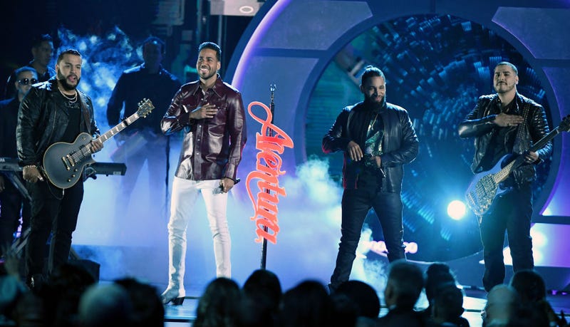 Lenny Santos, Romeo Santos, Henry Santos and Max Santos of Aventura perform during the 2019 Billboard Latin Music Awards at the Mandalay Bay Events Center on April 25, 2019 in Las Vegas, Nevada.