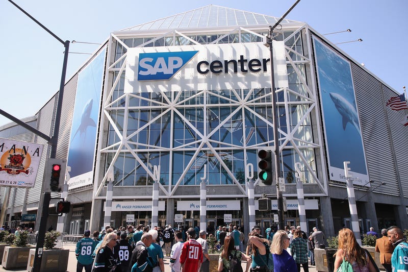 Fans arrive to SAP Center for Game One NHL Western Conference Final between the San Jose Sharks and the St. Louis Blues during the 2019 NHL Stanley Cup Playoffs on May 11, 2019 in San Jose, California.