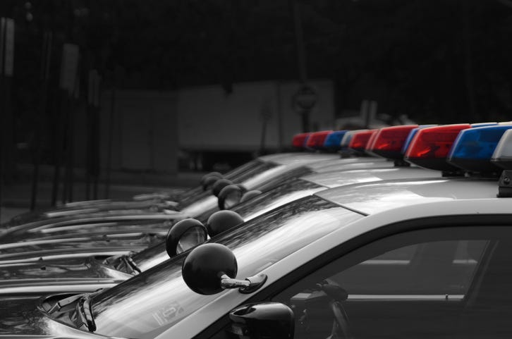 Police cars lined up.