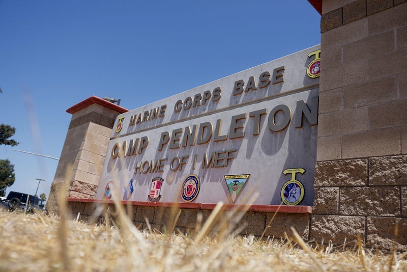 View of the main entrance to Camp Pendleton on July 26, 2019 in Oceanside, California. Sixteen Marines were arrested at Camp Pendleton Thursday morning during battalion formation for various illegal activities ranging from human smuggling to drug-related offenses. (Photo by Sandy Huffaker/Getty Images)