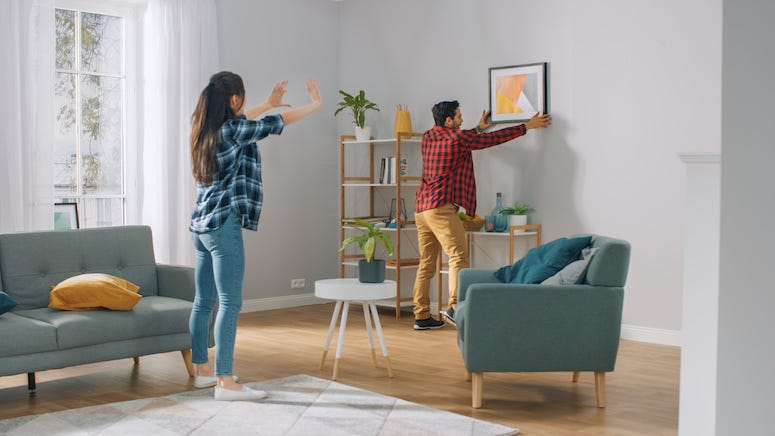 Couple, Decorating, Home, Living Room, Painting