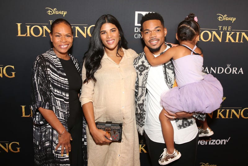 Lisa Bennett, Kirsten Corley, Chance The Rapper, and Kensli Bennett attend the World Premiere of Disney's "THE LION KING" at the Dolby Theatre on July 09, 2019 in Hollywood, California