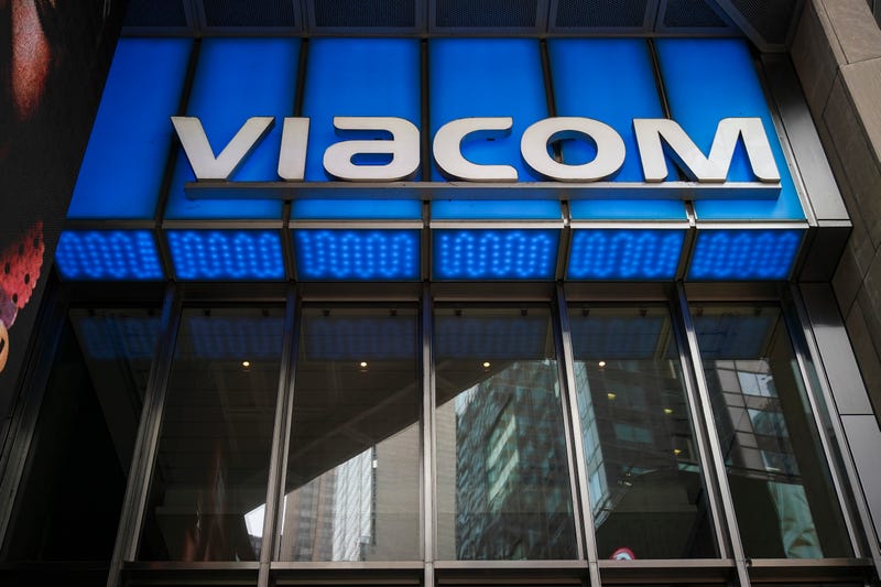 Signage for Viacom stands outside their headquarters in Times Square on August 13, 2019 in New York City. Following years of on-and-off talks and negotiations, CBS and Viacom have agreed to merge.