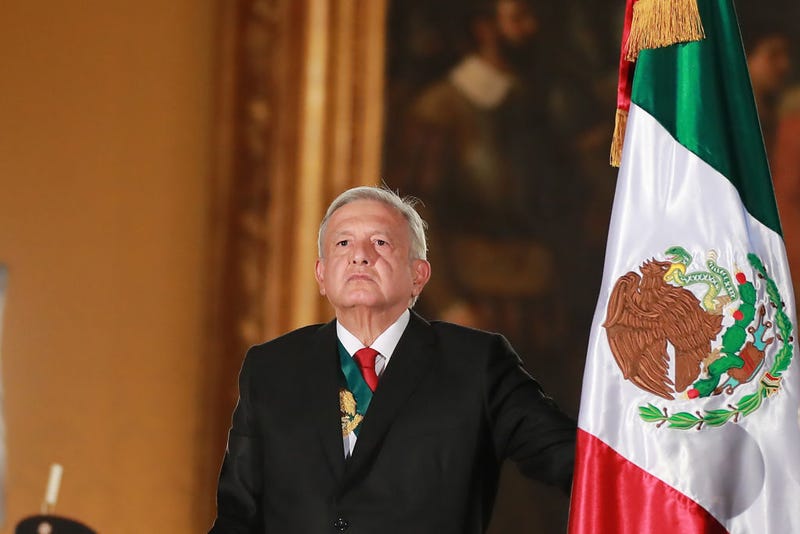 Andres Manuel Lopez Obrador, president of Mexico looks on during the celebrations of Mexico's Independence Day at Zocalo on September 15, 2019