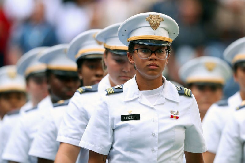 Members of the Military take part in the opening ceremony before the Women's Singles final match between Serena Williams of the United States and Bianca Andreescu of Canadaon day thirteen of the 2019 US Open at the USTA Billie Jean King National Tennis Center on September 07, 2019 in the Queens borough of New York City.