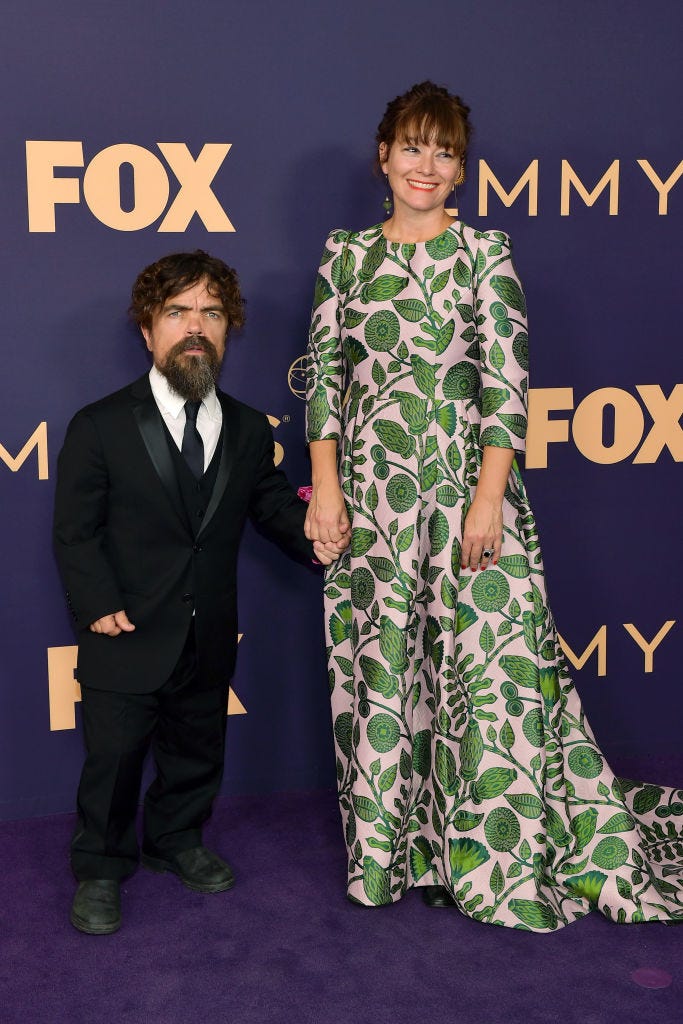 peter dinklage and erica schmidt on the red carpet arriving to the 2019 emmys