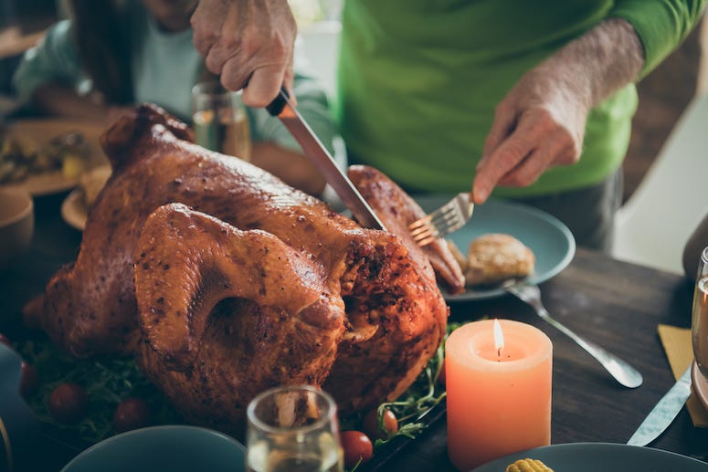 Grandfather, Turkey, Thanksgiving, Cutting Turkey
