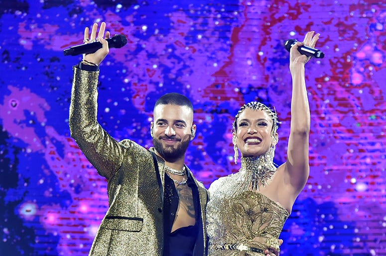 Maluma performs with special guest Jennifer Lopez at Madison Square Garden on October 04, 2019 in New York City.