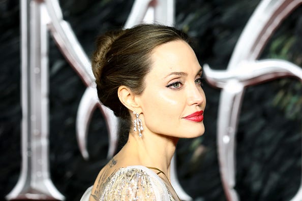 Angelina Jolie attends the European premiere of "Maleficent: Mistress of Evil" at Odeon IMAX Waterloo on October 09, 2019 in London, England.