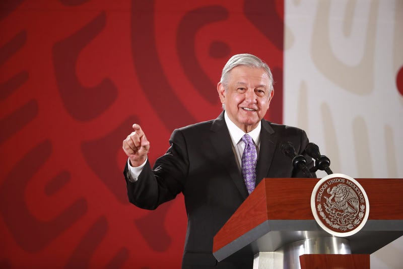 President of Mexico Andres Manuel Lopez Obrador speaks with the press