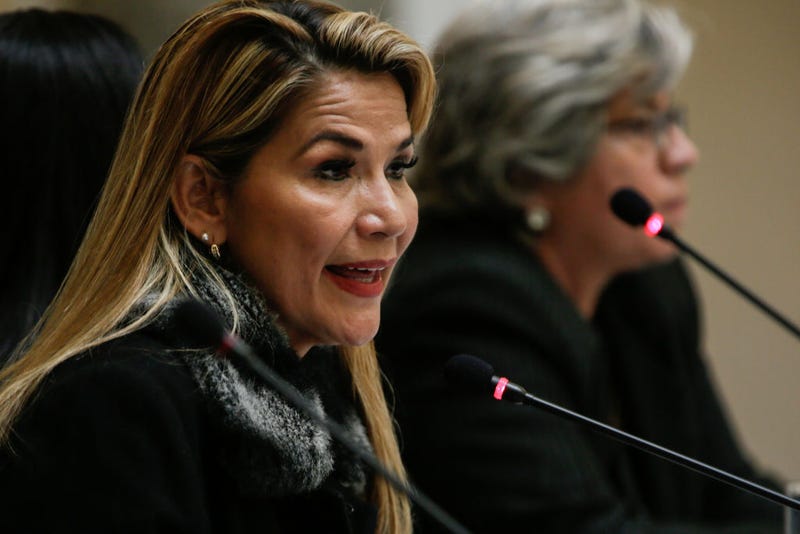 Interim President of Bolivia Jeanine Añez speaks during a press conference at presidential palace on November 15, 2019 in La Paz, Bolivia.