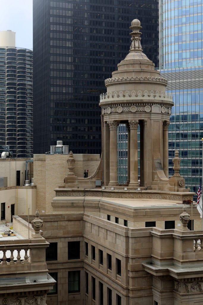 The LondonHouse dome, photographed from outside The Skyline Club atop the Old Republic Building, and photographed during the Chicago Architecture Foundation's '9th Annual Open House Chicago' in Chicago, Illinois on October 20, 2019.