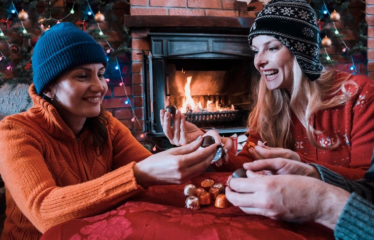 friends eating holiday chocolates